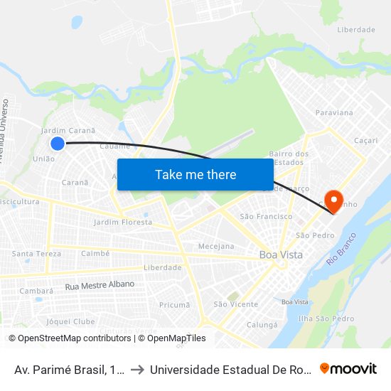 Av. Parimé Brasil, 1847 to Universidade Estadual De Roraima map