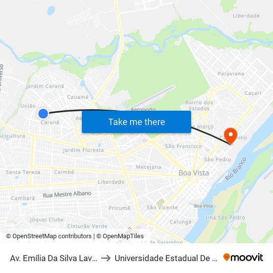 Av. Emília Da Silva Lavôr, 853 to Universidade Estadual De Roraima map