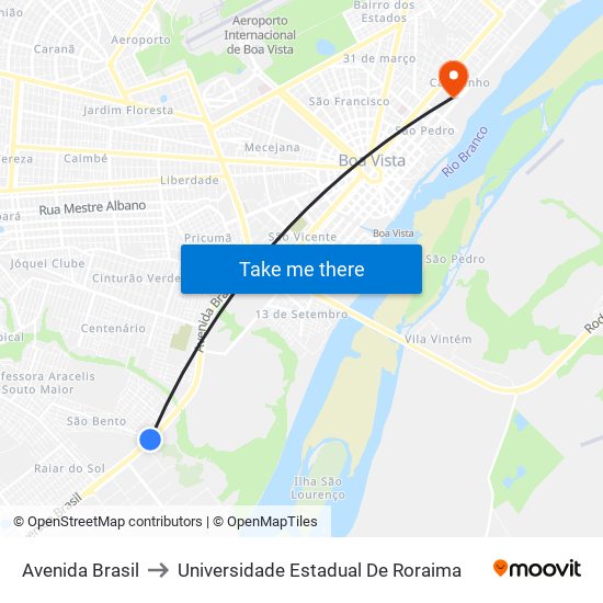 Avenida Brasil to Universidade Estadual De Roraima map