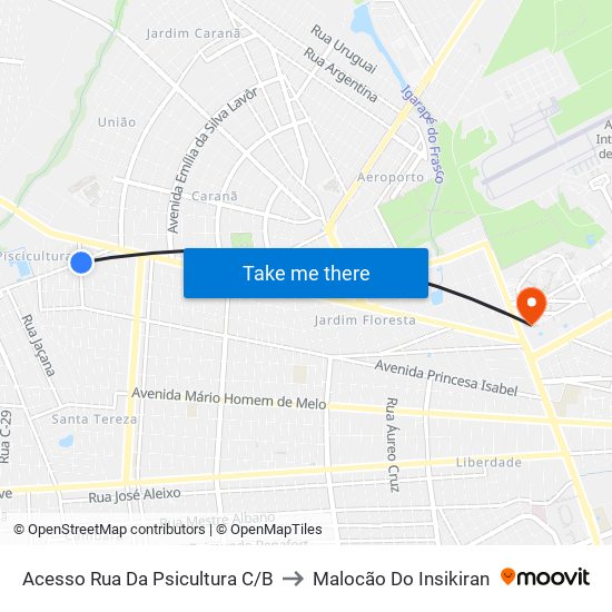 Acesso Rua Da Psicultura C/B to Malocão Do Insikiran map