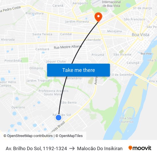 Av. Brilho Do Sol, 1192-1324 to Malocão Do Insikiran map