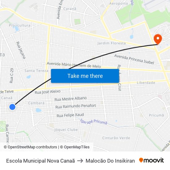 Escola Municipal Nova Canaã to Malocão Do Insikiran map