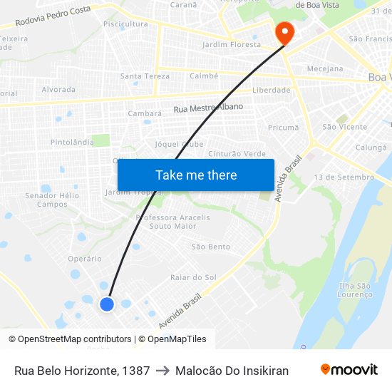Rua Belo Horizonte, 1387 to Malocão Do Insikiran map