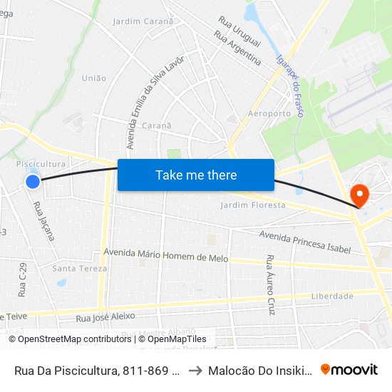 Rua Da Piscicultura, 811-869 B/C to Malocão Do Insikiran map