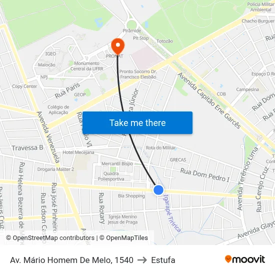 Av. Mário Homem De Melo, 1540 to Estufa map