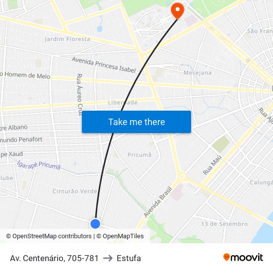 Av. Centenário, 705-781 to Estufa map