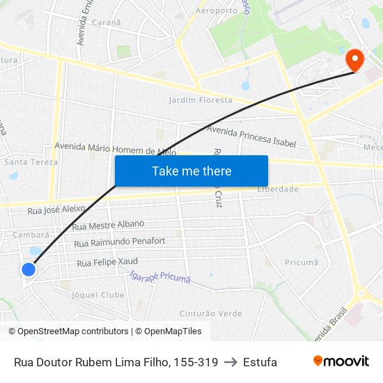 Rua Doutor Rubem Lima Filho, 155-319 to Estufa map