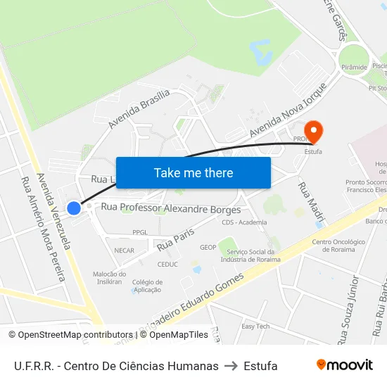 U.F.R.R. - Centro De Ciências Humanas to Estufa map