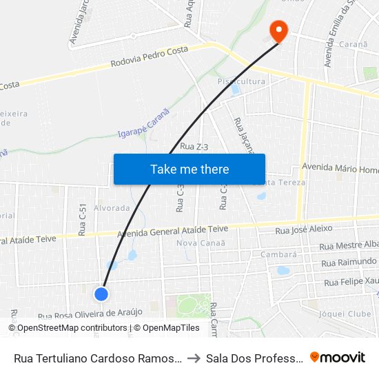 Rua Tertuliano Cardoso Ramos, 1674 to Sala Dos Professores map