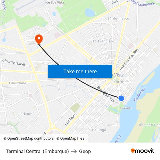 Terminal Central (Embarque) to Geop map