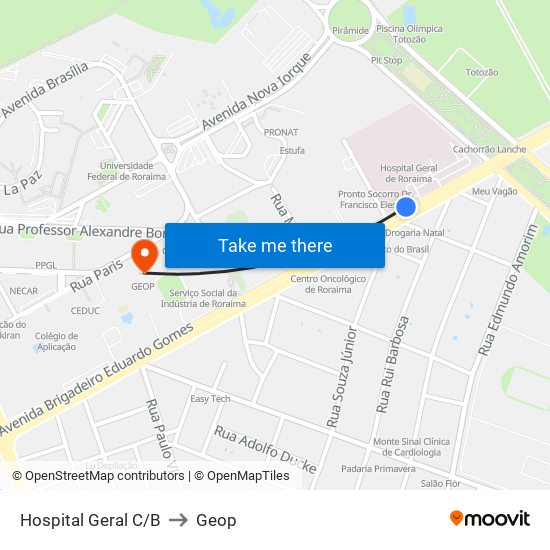 Hospital Geral C/B to Geop map