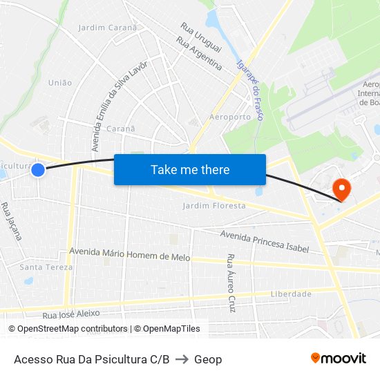 Acesso Rua Da Psicultura C/B to Geop map