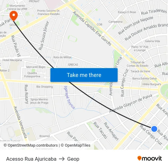 Acesso Rua Ajuricaba to Geop map