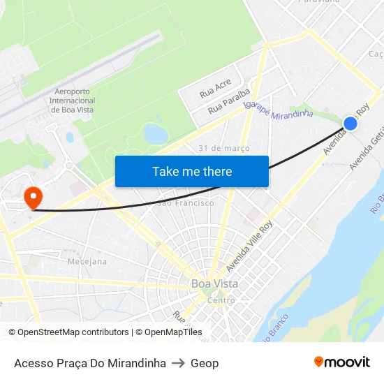 Acesso Praça Do Mirandinha to Geop map