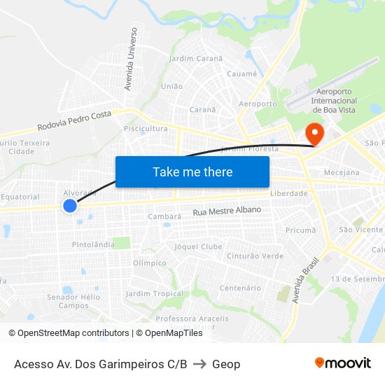 Acesso Av. Dos Garimpeiros C/B to Geop map