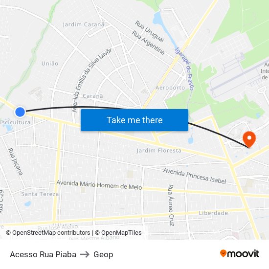 Acesso Rua Piaba to Geop map