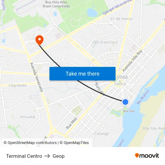 Terminal Centro to Geop map