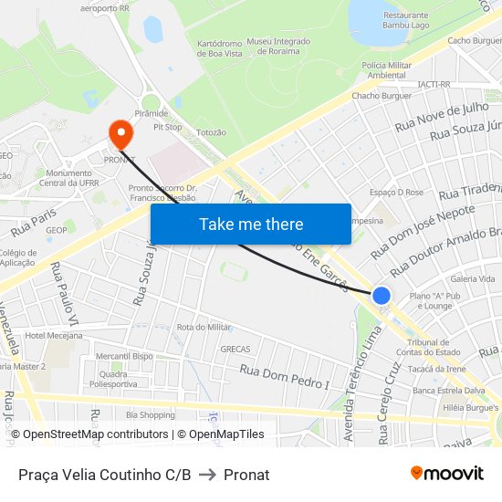Praça Velia Coutinho C/B to Pronat map