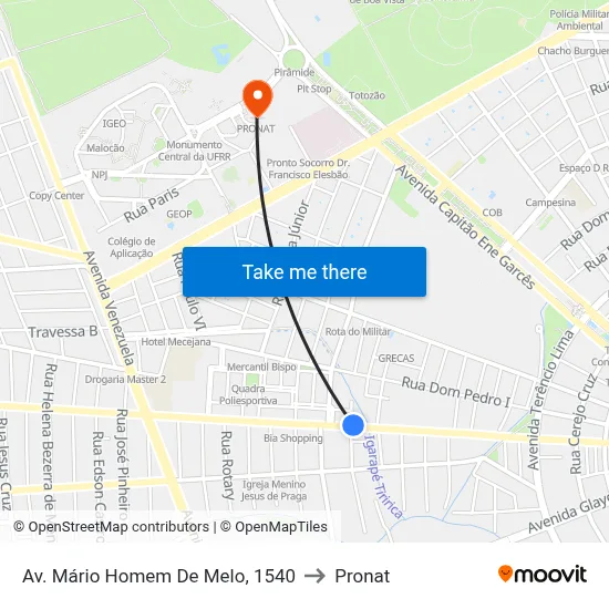 Av. Mário Homem De Melo, 1540 to Pronat map