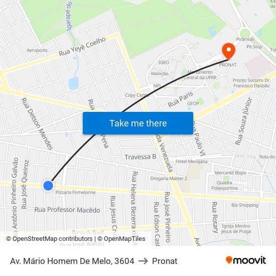 Av. Mário Homem De Melo, 3604 to Pronat map