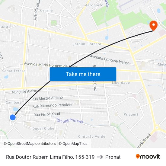 Rua Doutor Rubem Lima Filho, 155-319 to Pronat map