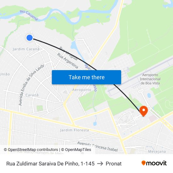 Rua Zuldimar Saraiva De Pinho, 1-145 to Pronat map