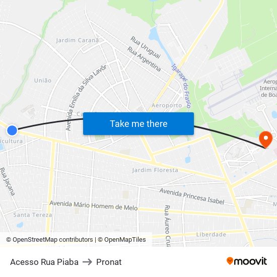 Acesso Rua Piaba to Pronat map