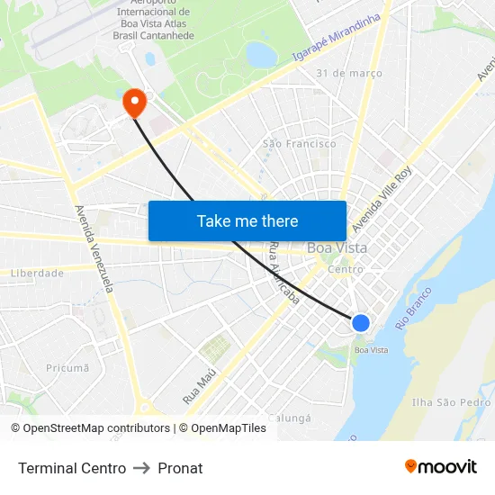 Terminal Centro to Pronat map