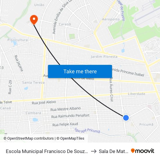 Escola Municipal Francisco De Souza Bríglia B/C to Sala De Matrícula map