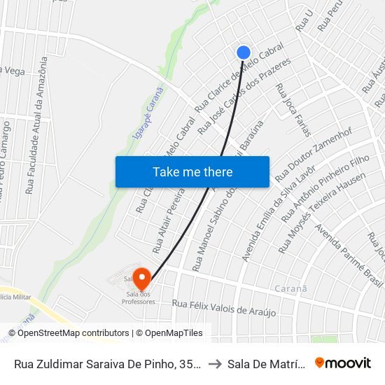 Rua Zuldimar Saraiva De Pinho, 354-374 to Sala De Matrícula map