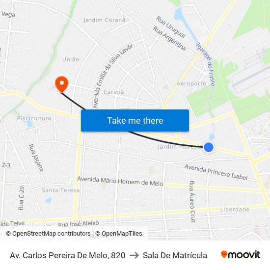 Av. Carlos Pereira De Melo, 820 to Sala De Matrícula map