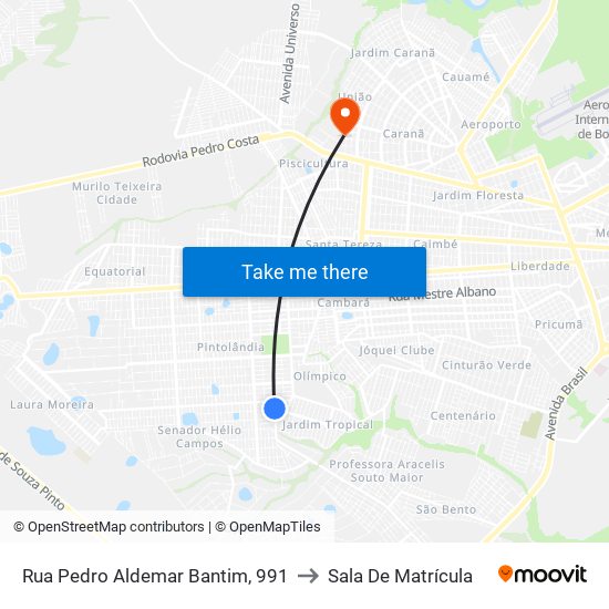 Rua Pedro Aldemar Bantim, 991 to Sala De Matrícula map
