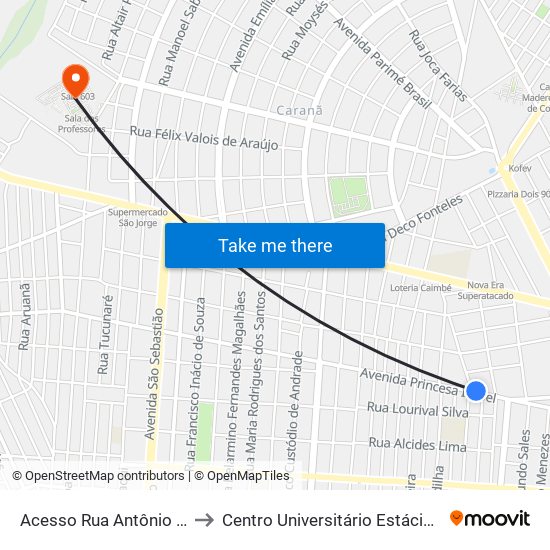 Acesso Rua Antônio Maciel C/B to Centro Universitário Estácio Da Amazônia map