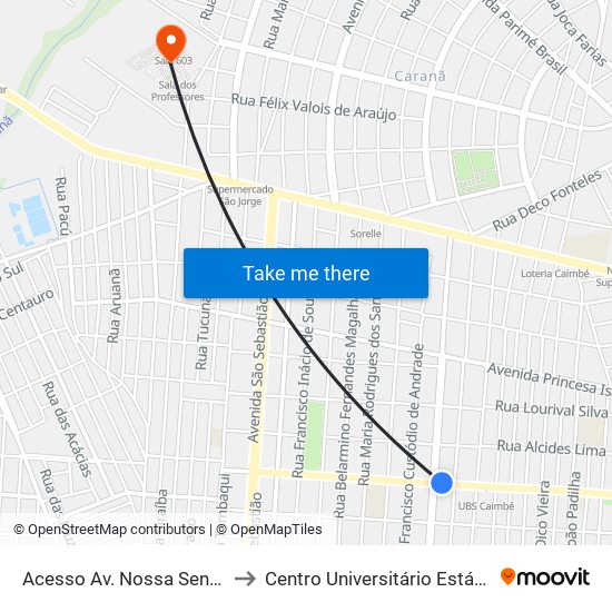 Acesso Av. Nossa Senhora De Nazaré to Centro Universitário Estácio Da Amazônia map