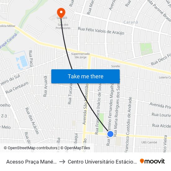 Acesso Praça Mané Garrincha to Centro Universitário Estácio Da Amazônia map