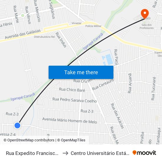 Rua Expedito Francisco Da Silva, 1513 to Centro Universitário Estácio Da Amazônia map