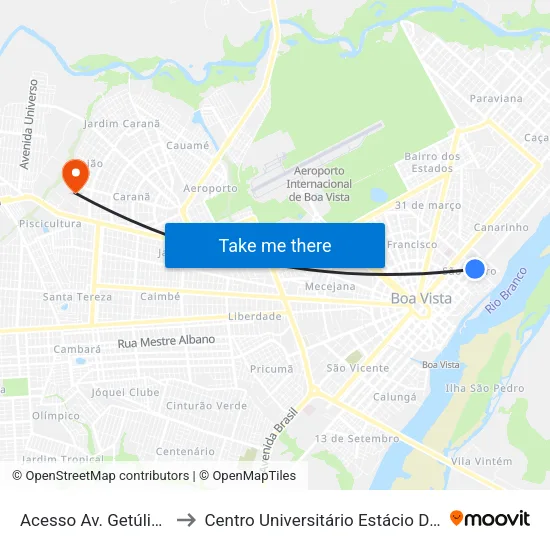 Acesso Av. Getúlio Vargas to Centro Universitário Estácio Da Amazônia map