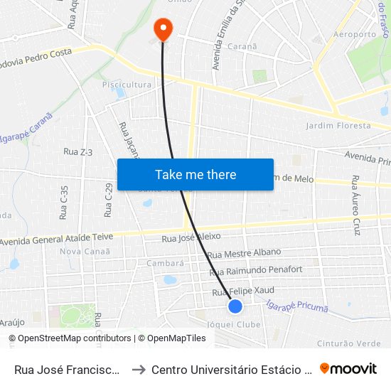 Rua José Francisco 745-807 to Centro Universitário Estácio Da Amazônia map