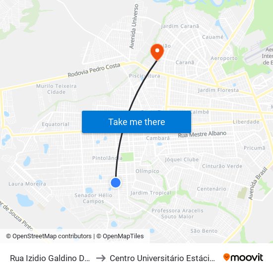 Rua Izidio Galdino Da Silva, 712 to Centro Universitário Estácio Da Amazônia map