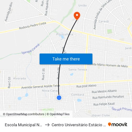 Escola Municipal Nova Canaã to Centro Universitário Estácio Da Amazônia map