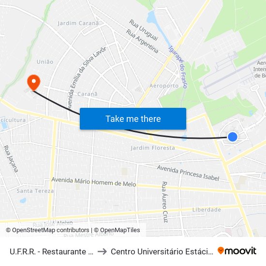 U.F.R.R. - Restaurante Universitário to Centro Universitário Estácio Da Amazônia map