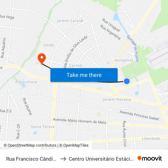 Rua Francisco Cândido, 154-290 to Centro Universitário Estácio Da Amazônia map