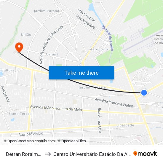 Detran Roraima C/B to Centro Universitário Estácio Da Amazônia map