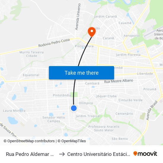 Rua Pedro Aldemar Bantim, 1231 to Centro Universitário Estácio Da Amazônia map