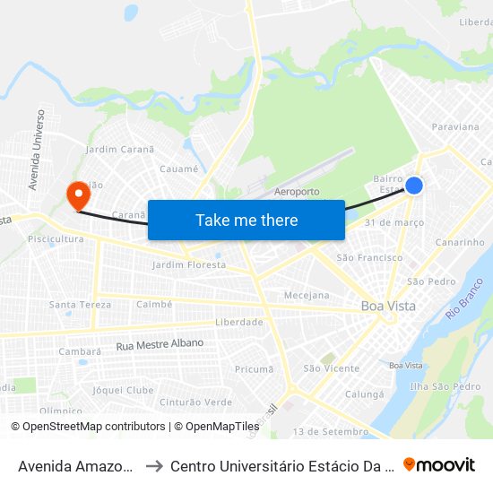 Avenida Amazonas 40 to Centro Universitário Estácio Da Amazônia map