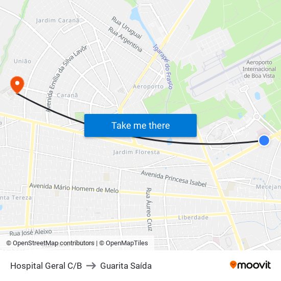 Hospital Geral C/B to Guarita Saída map