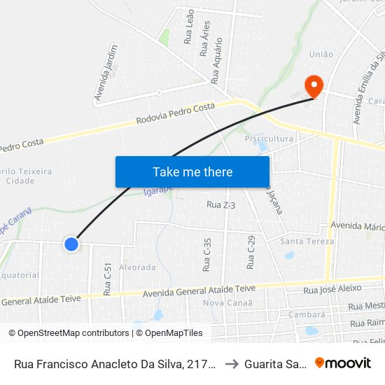 Rua Francisco Anacleto Da Silva, 2179 B/C to Guarita Saída map