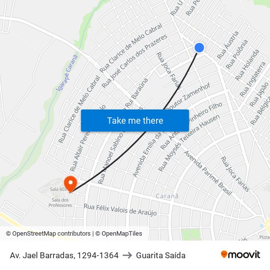 Av. Jael Barradas, 1294-1364 to Guarita Saída map