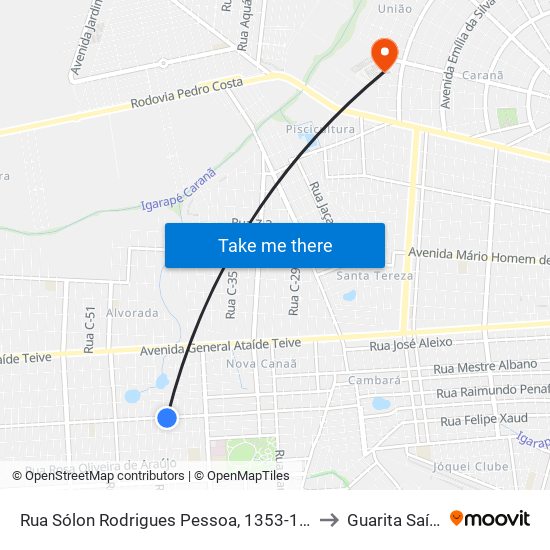 Rua Sólon Rodrigues Pessoa, 1353-1379 to Guarita Saída map