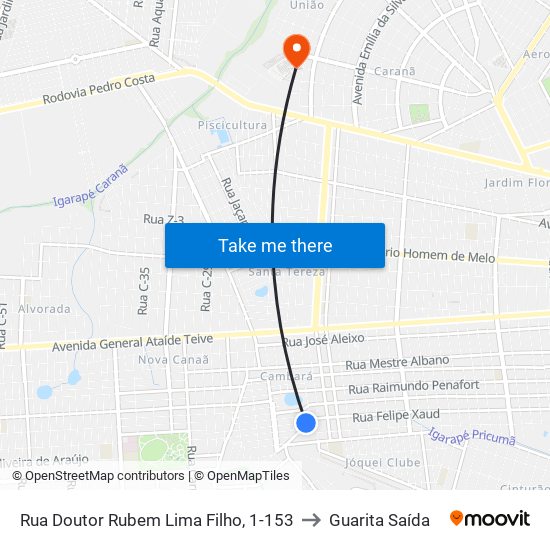 Rua Doutor Rubem Lima Filho, 1-153 to Guarita Saída map